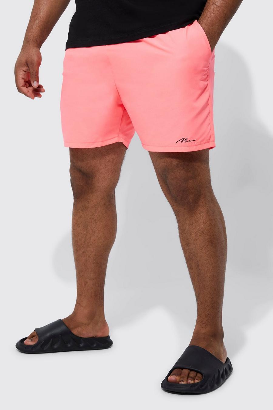 Neon-pink Plus Man Signature Mid Length Swim Shorts  image number 1