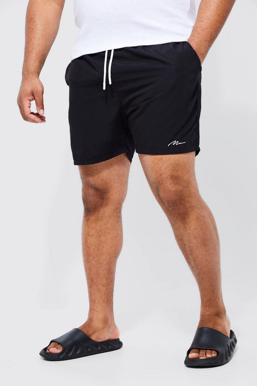 Black Plus Man Signature Mid Length Swim Shorts  