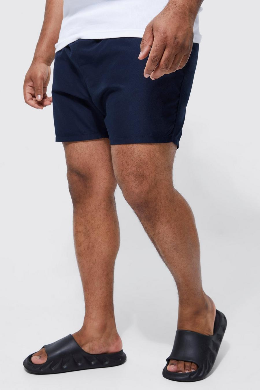 Navy marinblå Plus Mid Length Plain Swim Shorts
