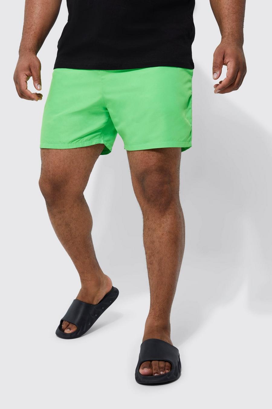 Neon-green Plus Mid Length Plain Swim Shorts   image number 1