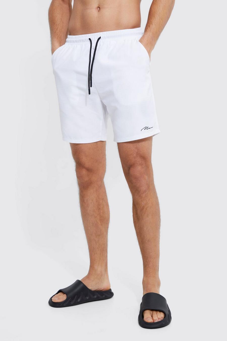 White Tall Man Signature Mid Length Swim Shorts  image number 1
