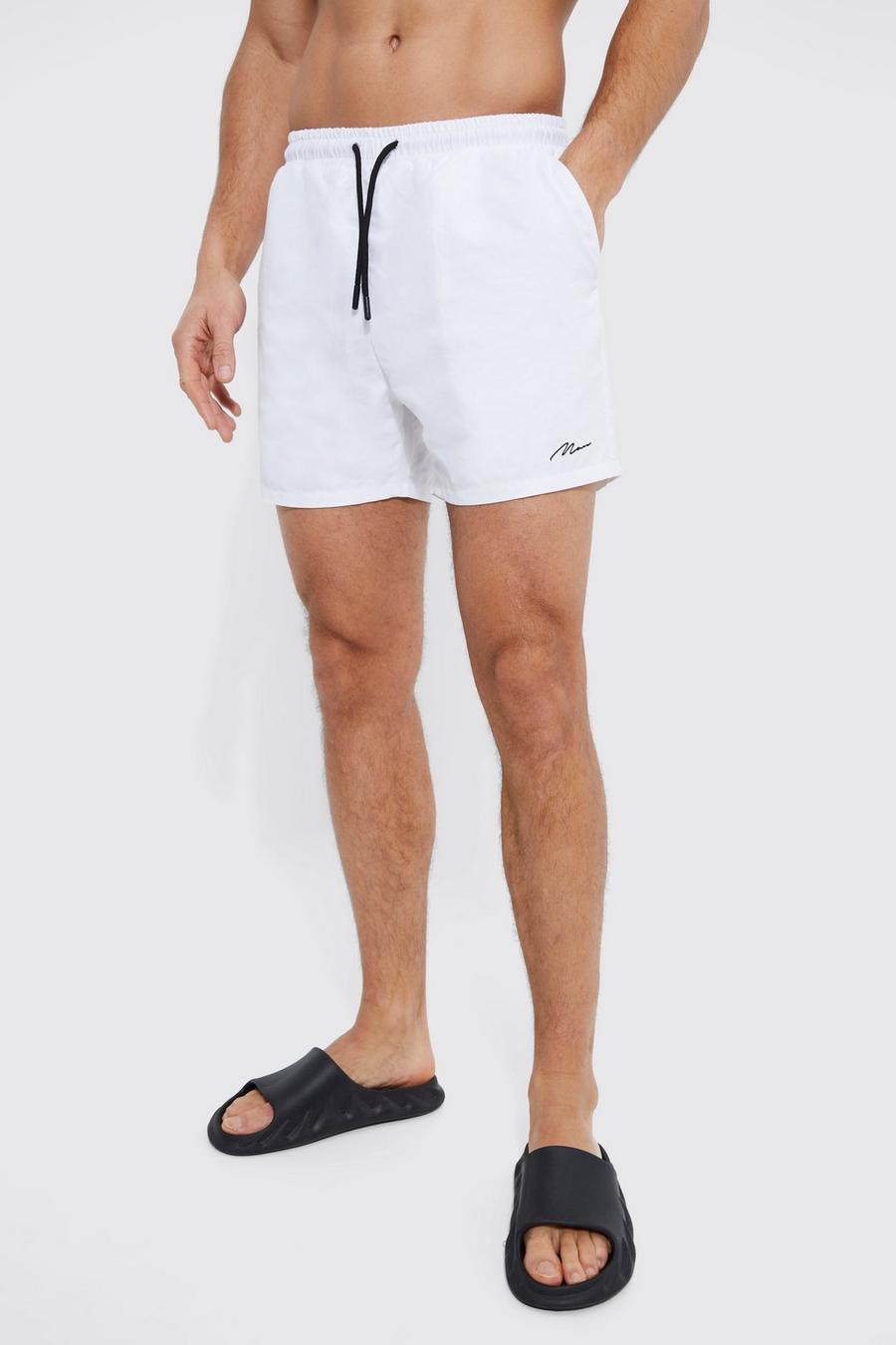 White Tall Man Signature Short Length Swim Shorts image number 1