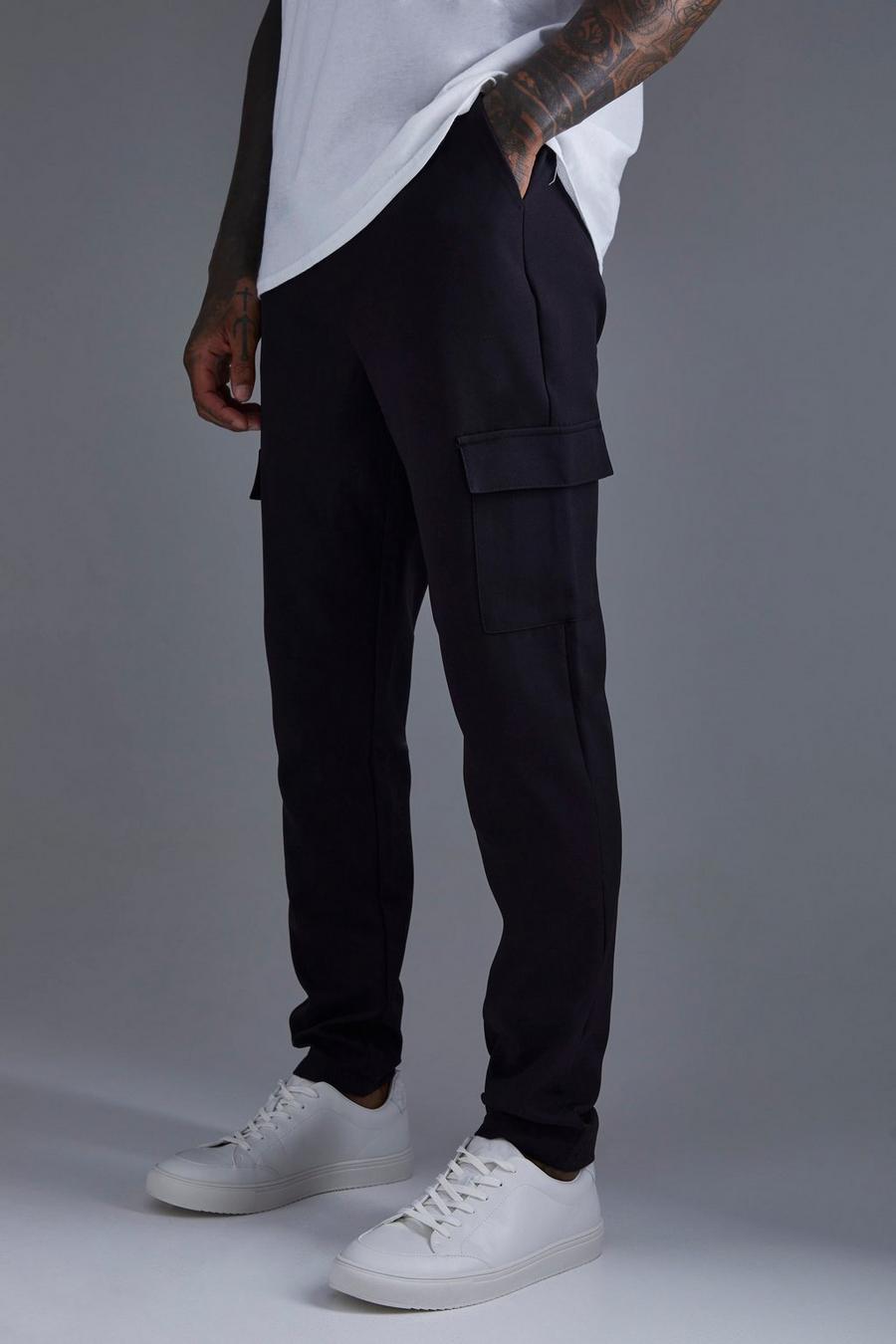 Black Elastic Waist Skinny Stretch Cargo Trouser image number 1