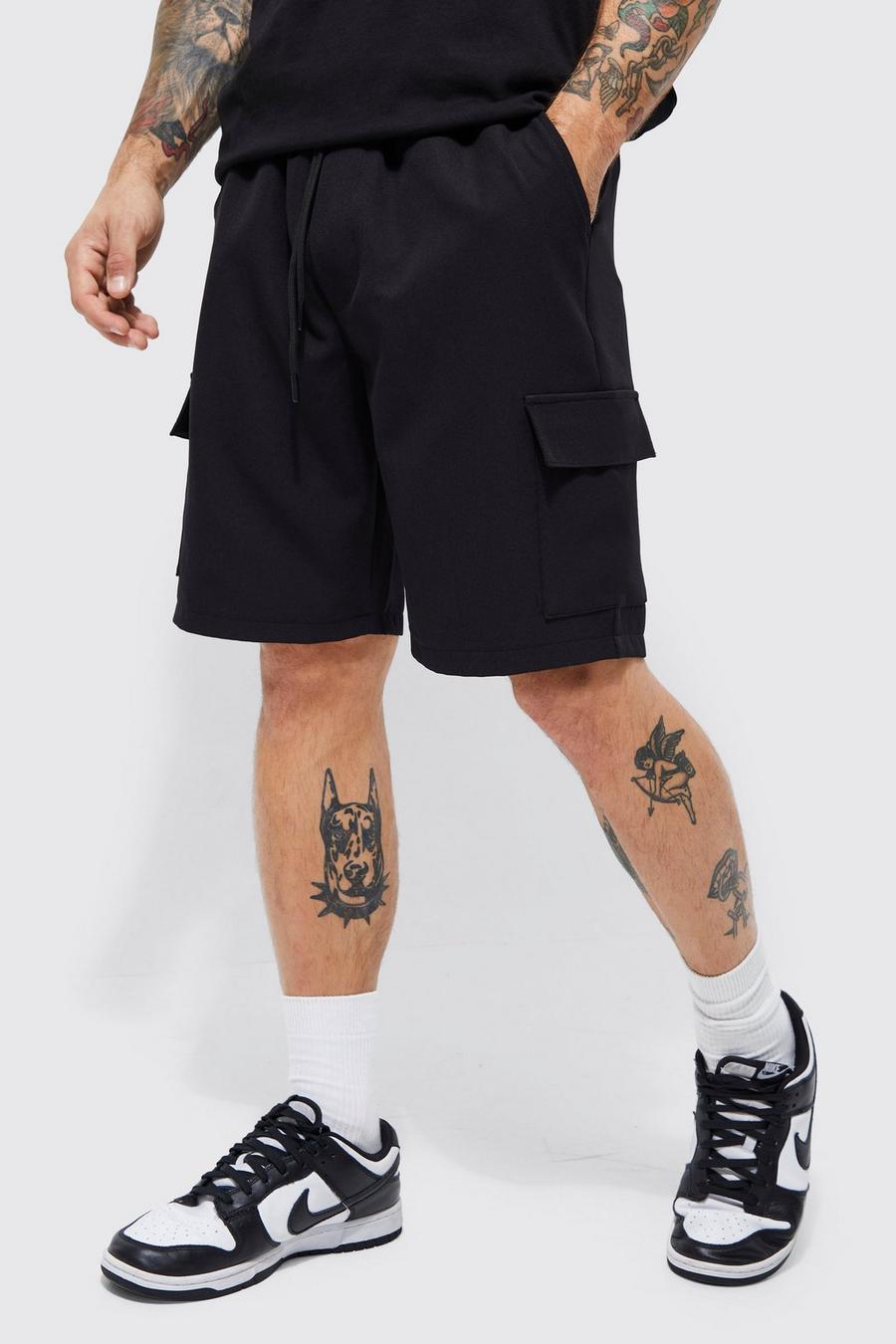 Slim-Fit Stretch Cargo-Shorts mit elastischem Bund, Black image number 1