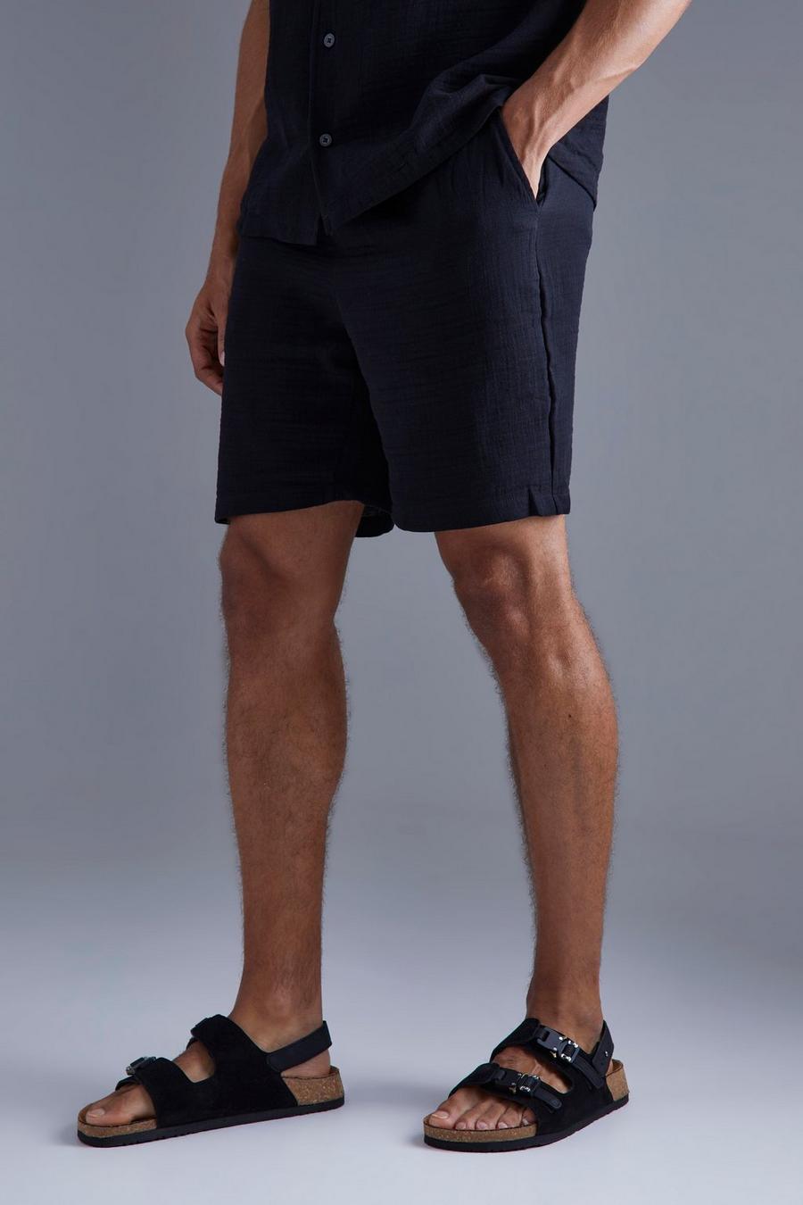 Shorts in Knitteroptik mit elastischem Bund, Black image number 1