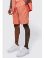 Orange Ribbade korta shorts med elastisk midja