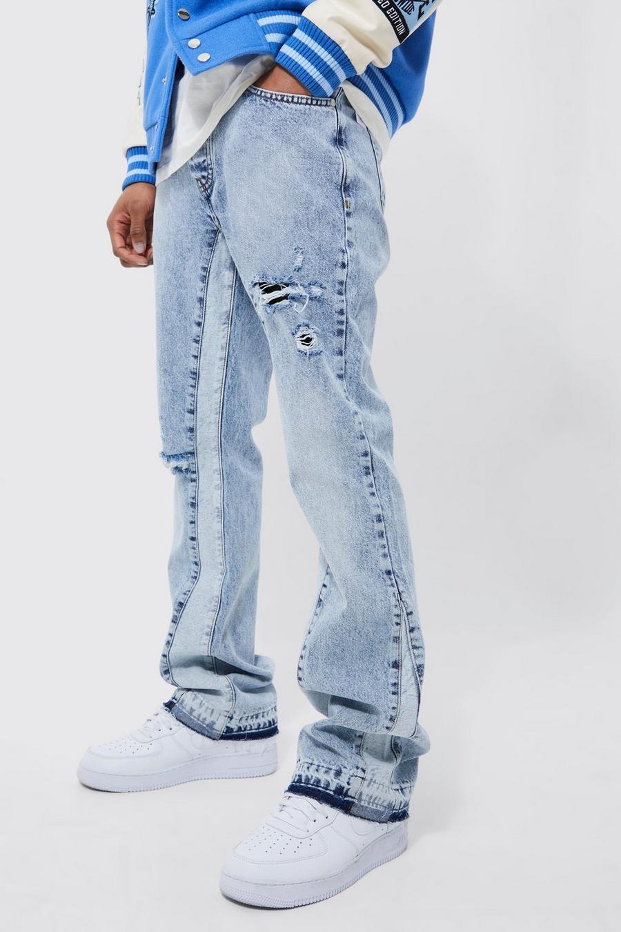 Ice blue Versleten Flared Slim Fit Jeans Met Panelen image number 1