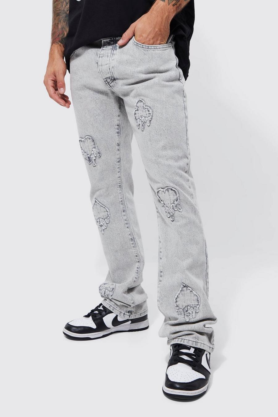 Ice grey Flared Slim Fit Jeans Met Panelen
