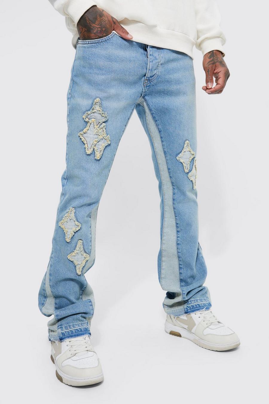 Jeans a zampa Slim Fit con pannelli e applique, Antique blue