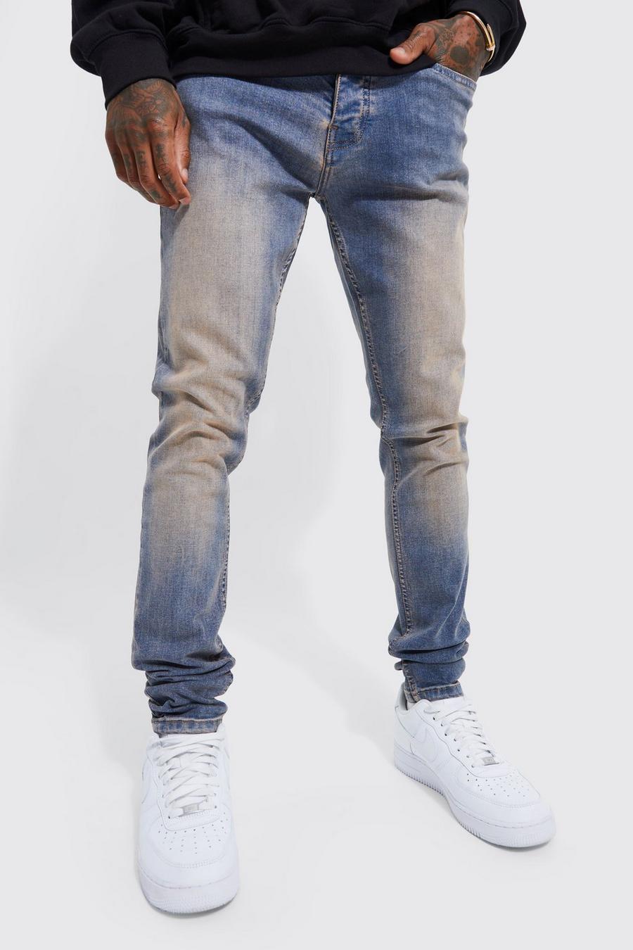 Antique wash blå Skinny Stretch Stacked Tinted Jeans 