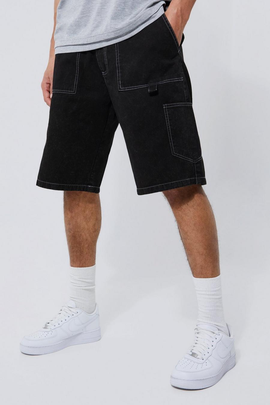 Black Tall Relaxed Fit Carpenter Cargo Short image number 1
