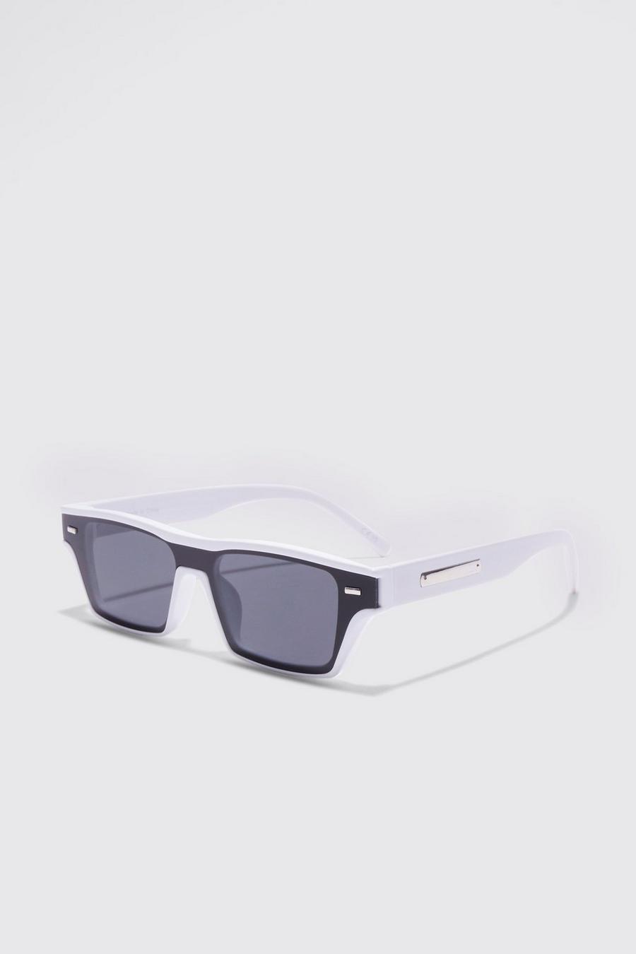 Eckige Overlay Sonnenbrille, White blanc