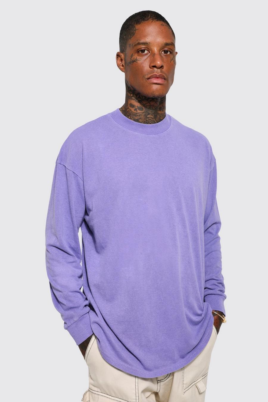 Lilac Oversized Extended Neck Washed T-shirt image number 1