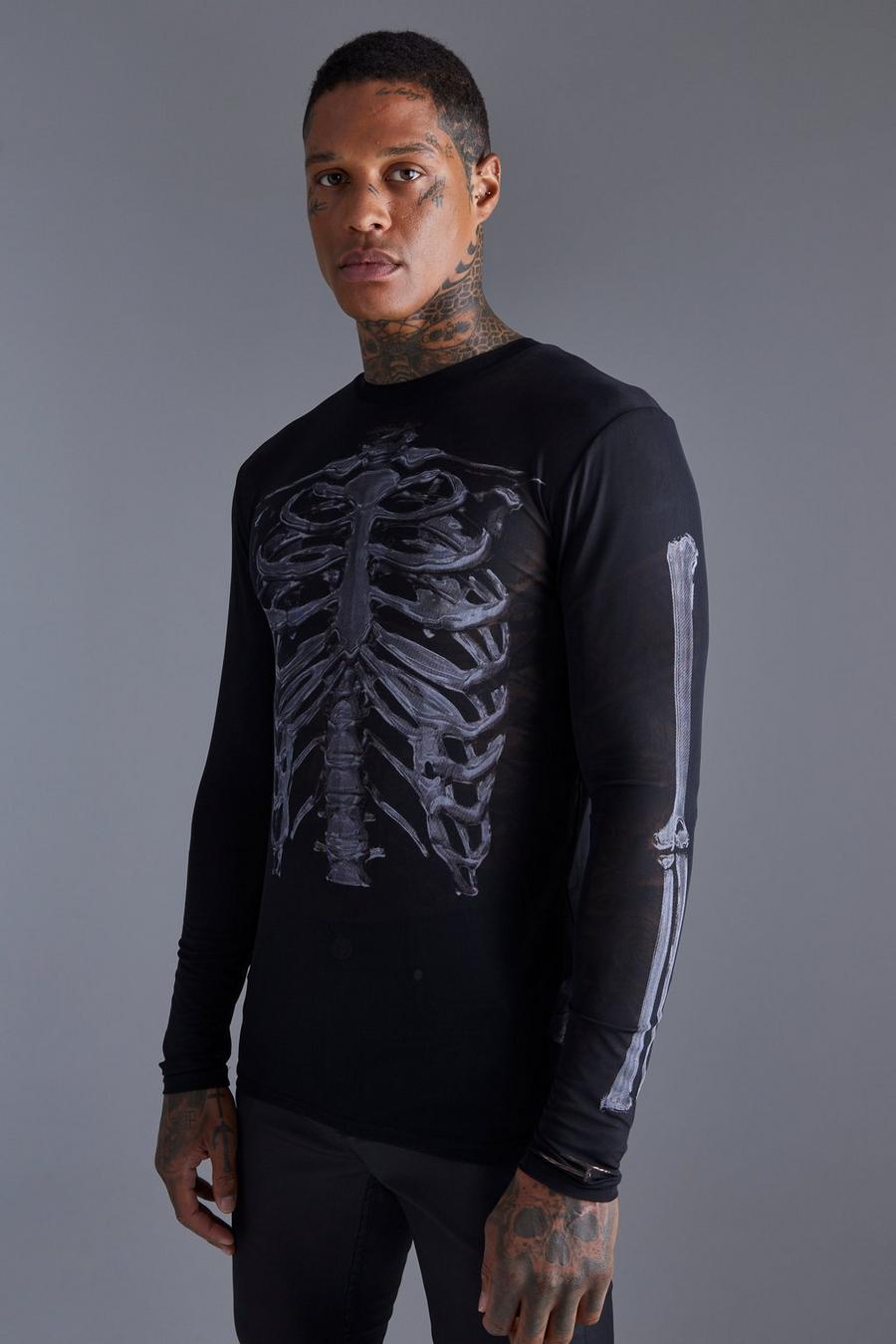 Black Muscle Mesh Skeleton Graphic T-shirt