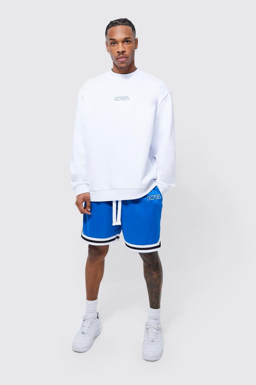 Oversized Ofcl Sweatshirt Mesh Short Tracksuit, Cobalt azul