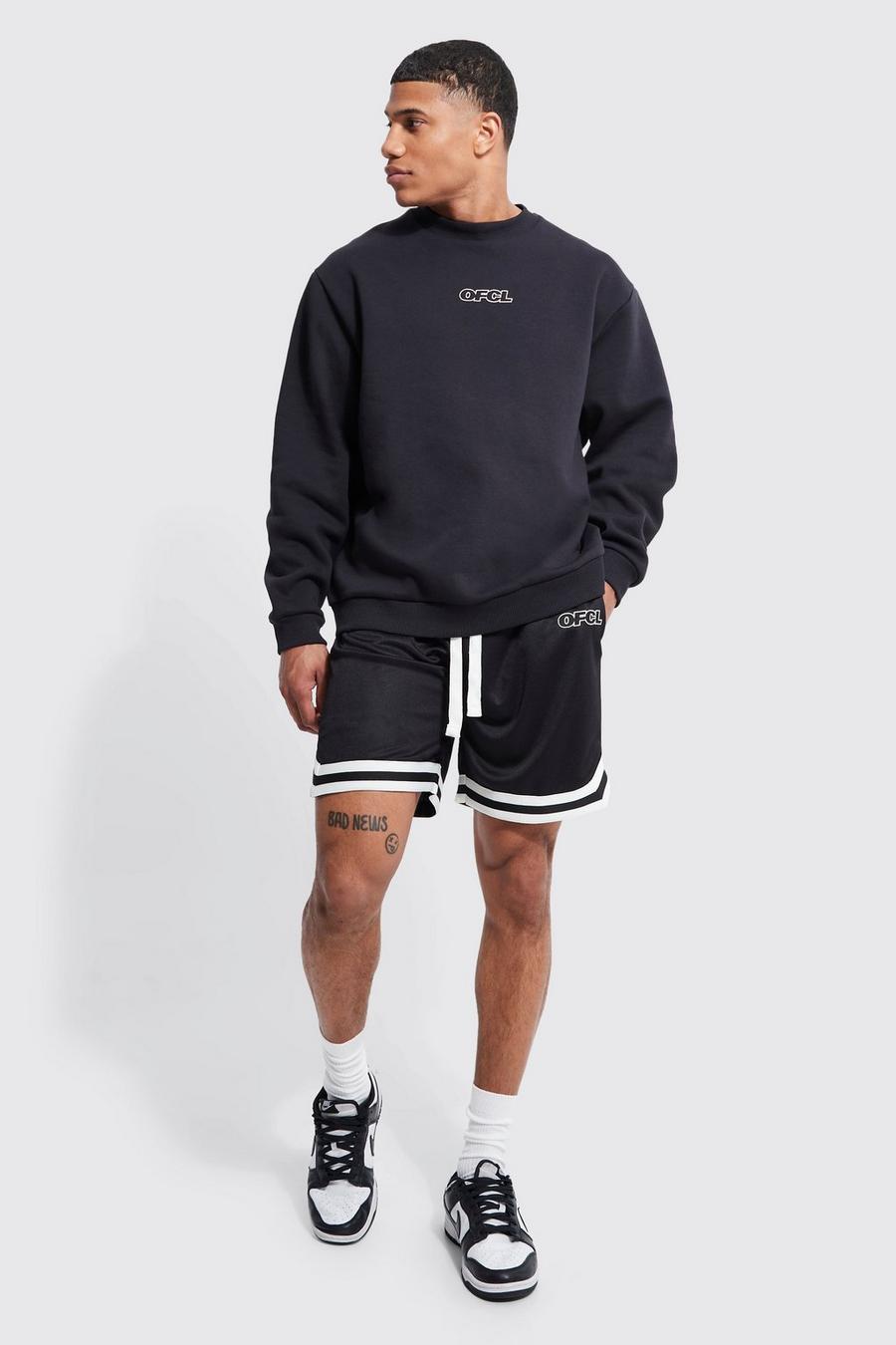 Black Oversized Ofcl Sweatshirt Mesh Short Tracksuit