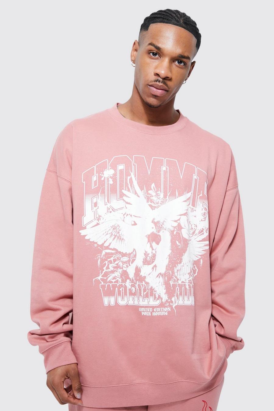 Rose pink Oversized Dove Graphic Sweatshirt image number 1