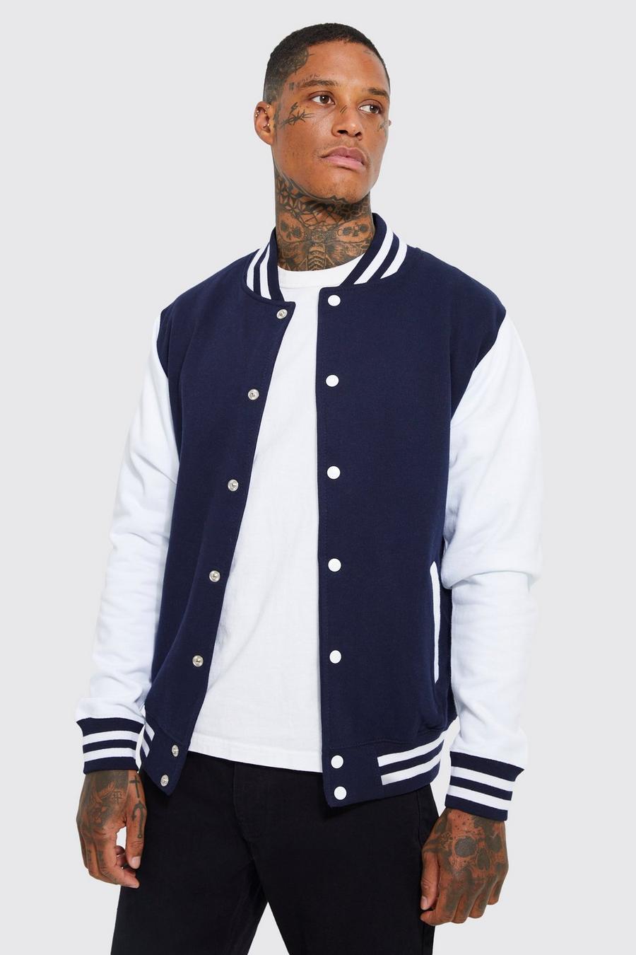 Giacca stile Varsity in jersey, Navy image number 1