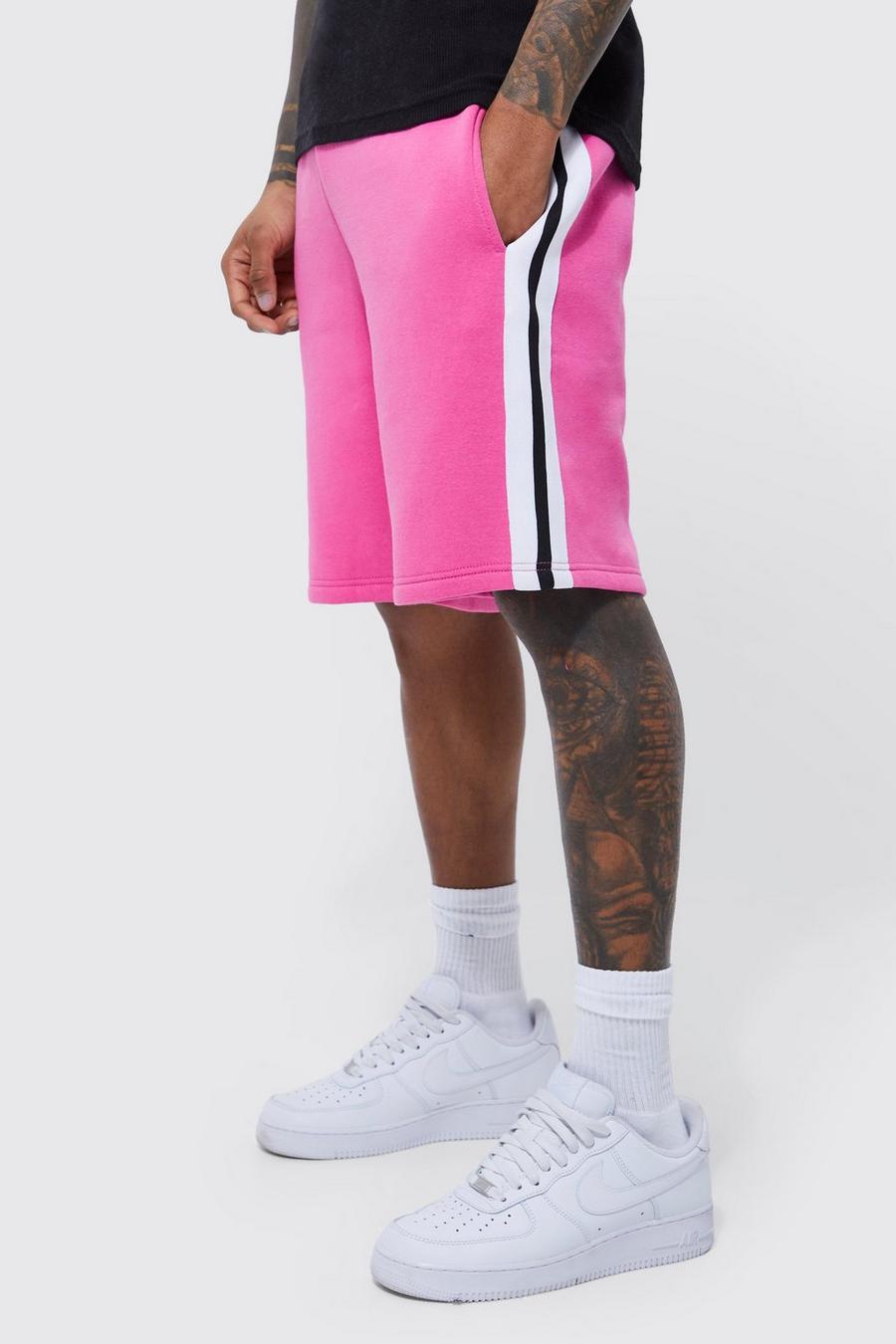 Lockere Jersey-Shorts mit Seitenstreifen, Pink rose