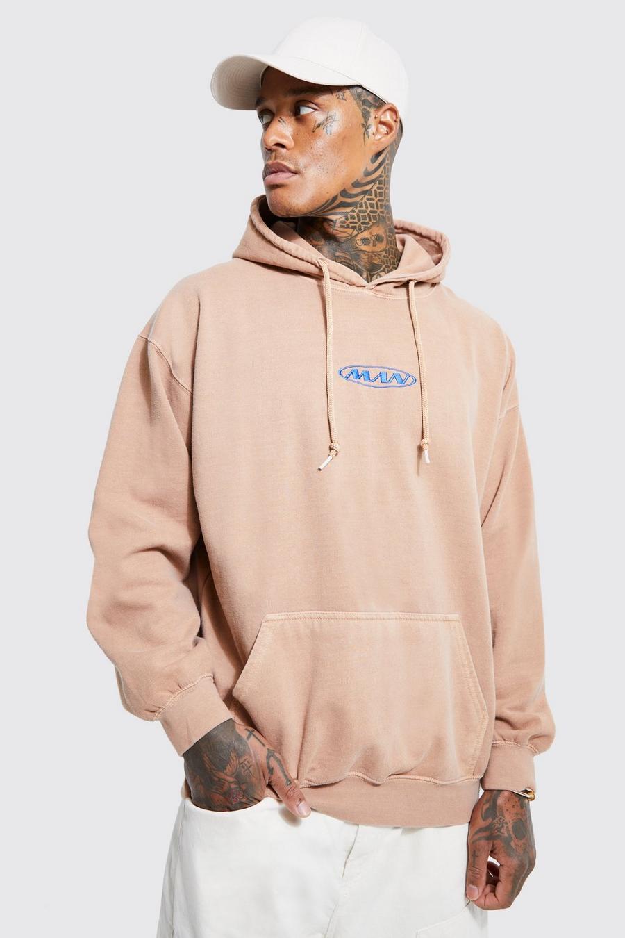 Tobacco brown Man Oversized Washed Hoodie image number 1