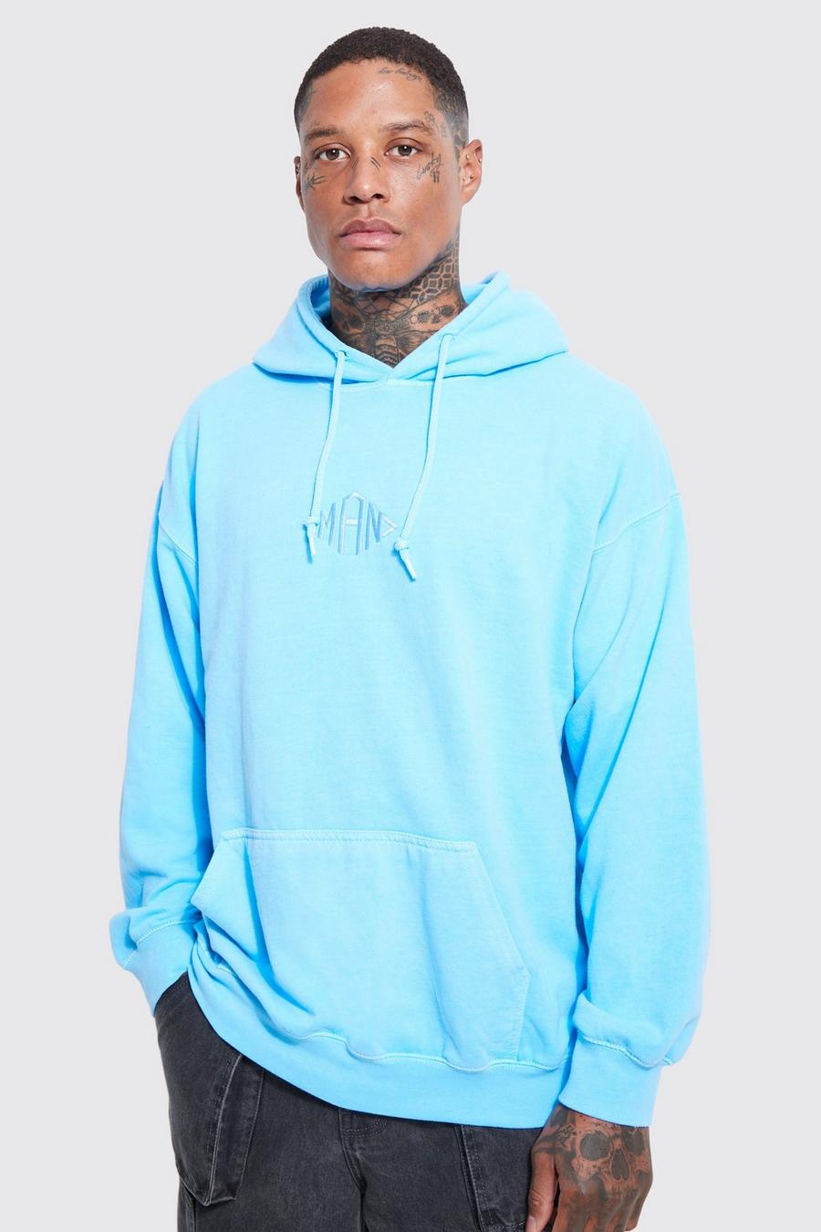 Bright blue Man Oversized Washed Hoodie image number 1