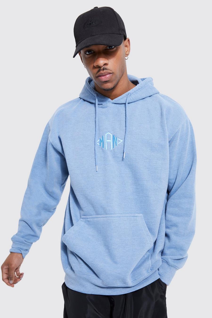 Blue Man Oversized Overdyed Marl Hoodie image number 1