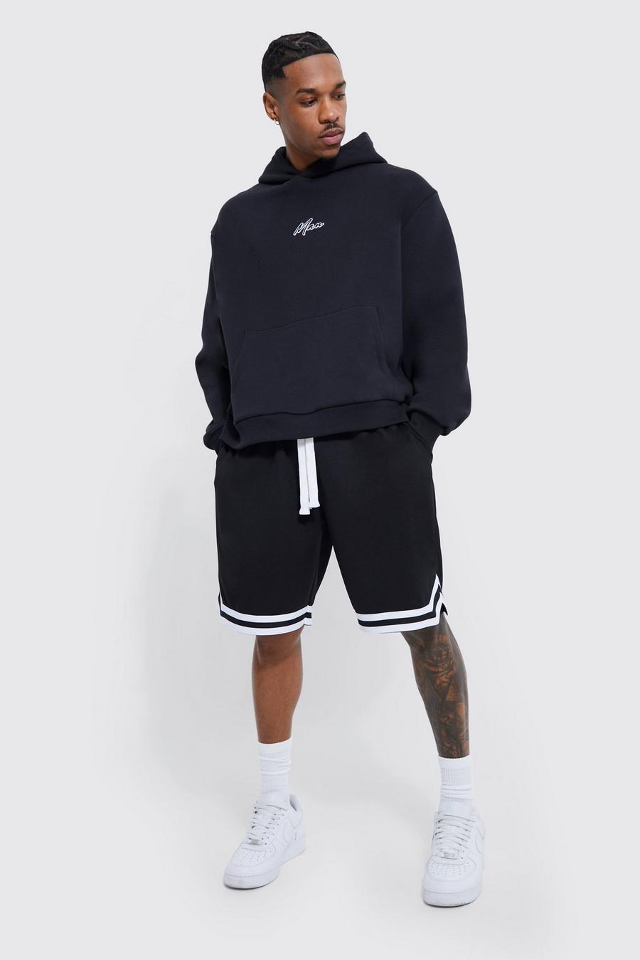 Black MAN Oversize hoodie och shorts i mesh image number 1
