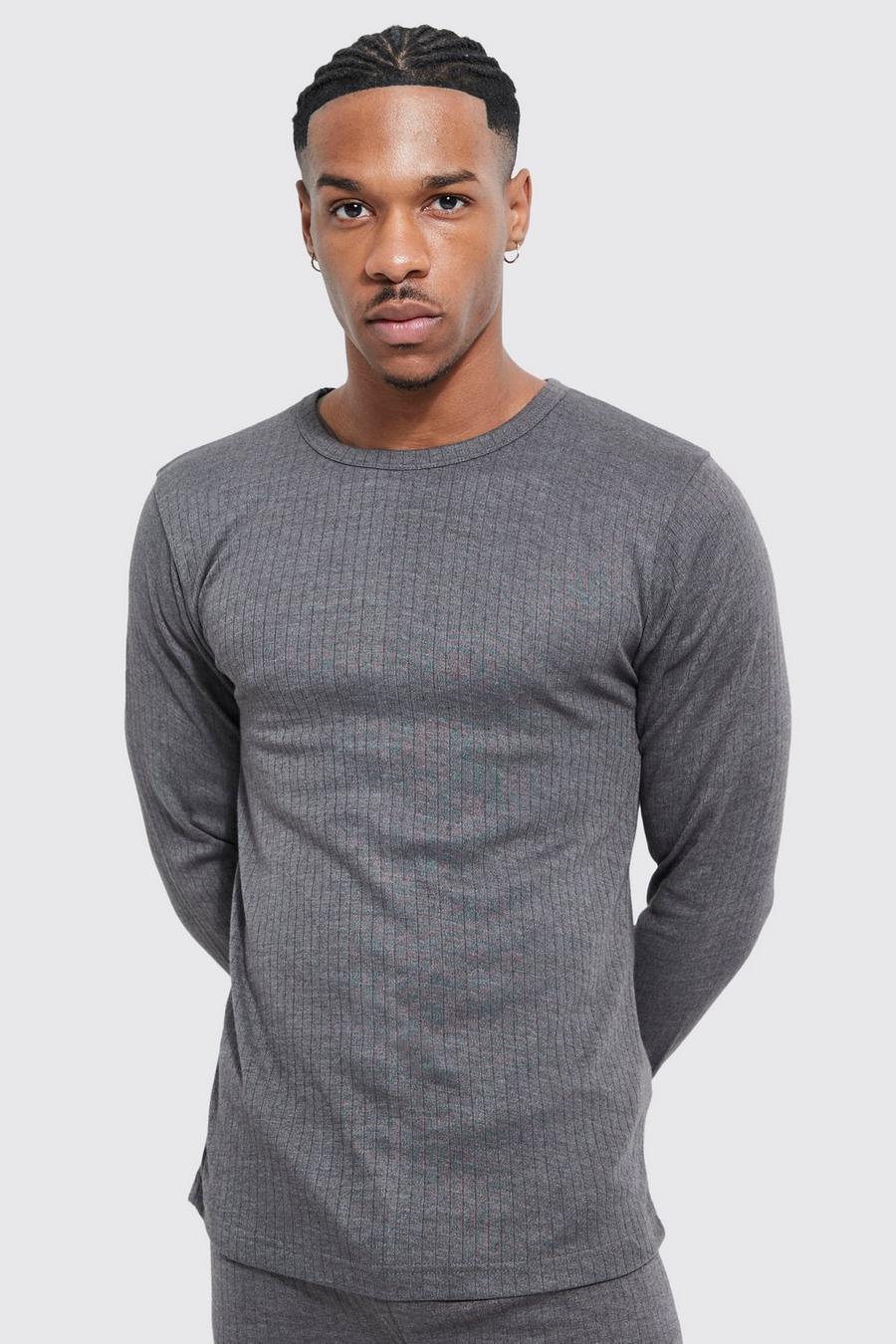 Charcoal Thermal Brushed Rib Long Sleeve T-shirt image number 1