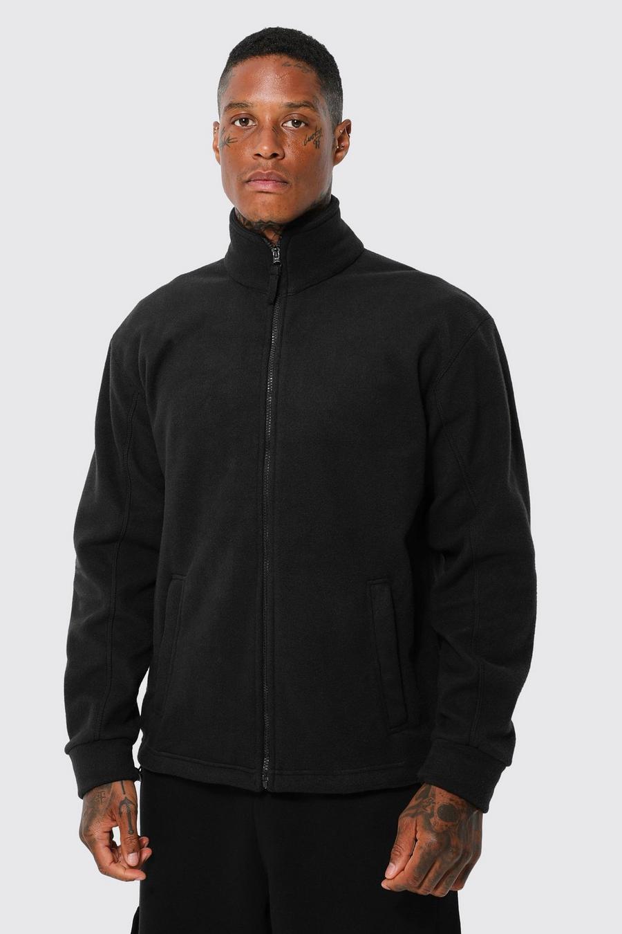 Black schwarz Heavyweight Polar Fleece Zip Funnel Jacket