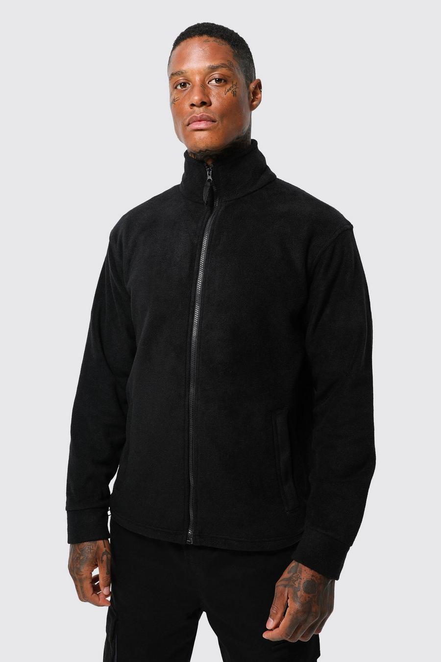 Black Polar Fleece Zip Through Funnel Jacket