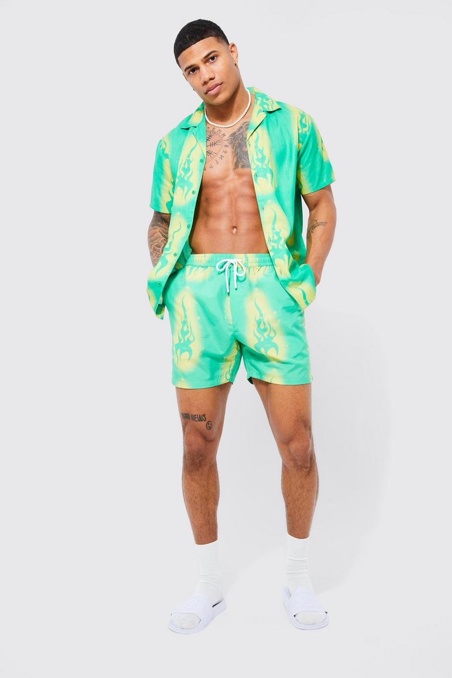Slub Flame Shirt & Swim Set, Green gerde