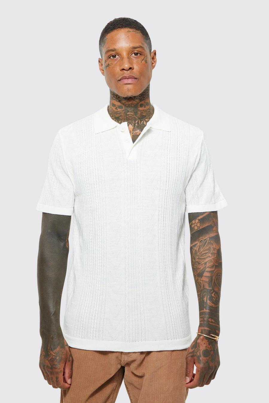 Gestreiftes strukturiertes Poloshirt, Ecru blanc