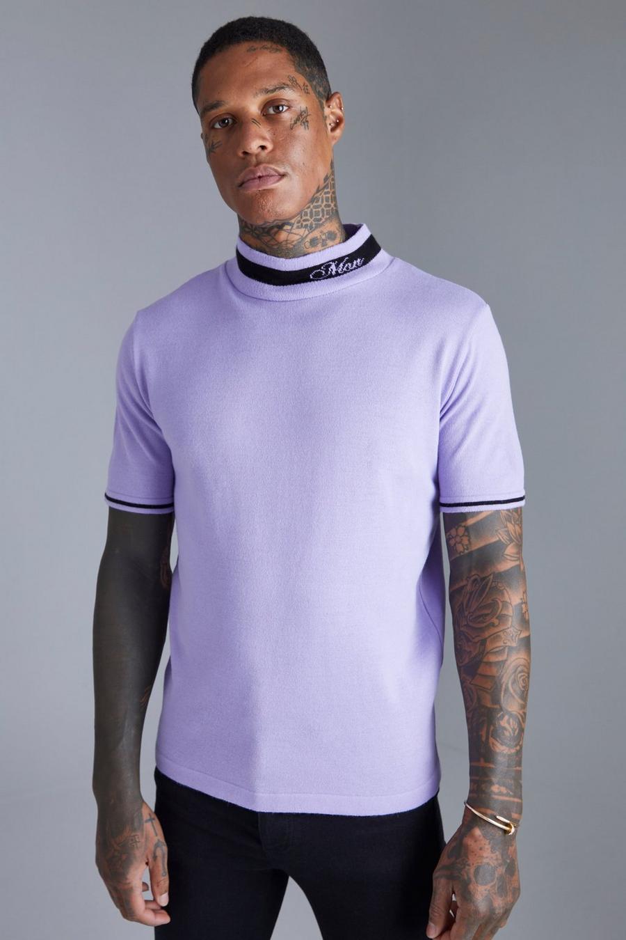 T-shirt Smart Man in maglia con trama e girocollo esteso, Lilac viola image number 1