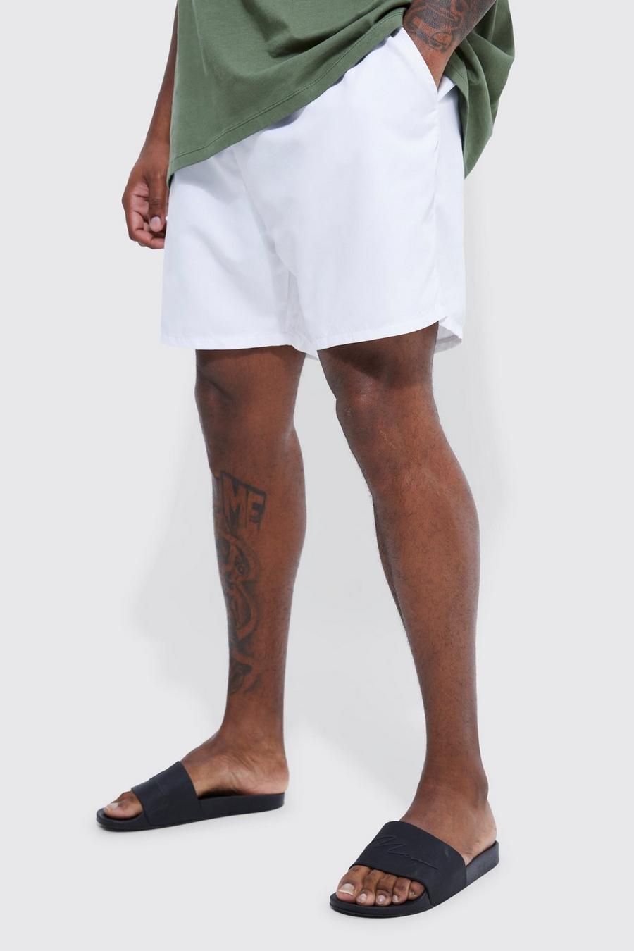 White Plus Mid Length Plain Swim Shorts    