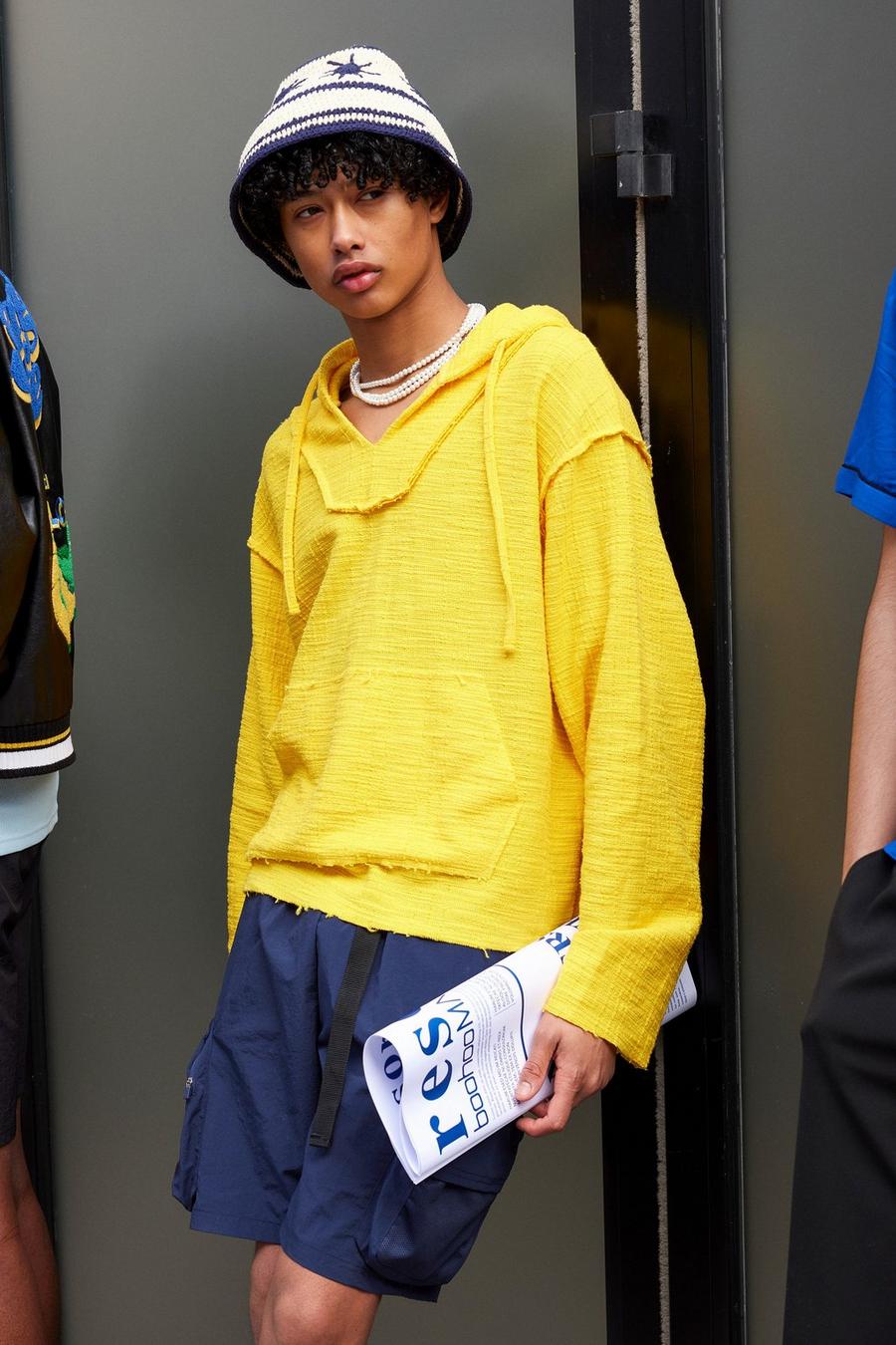 Yellow Oversized Textured Hoodie image number 1