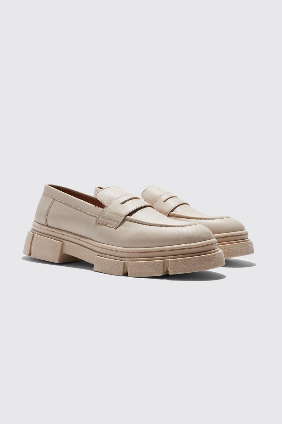 Stone beige Loafers med räfflad sula