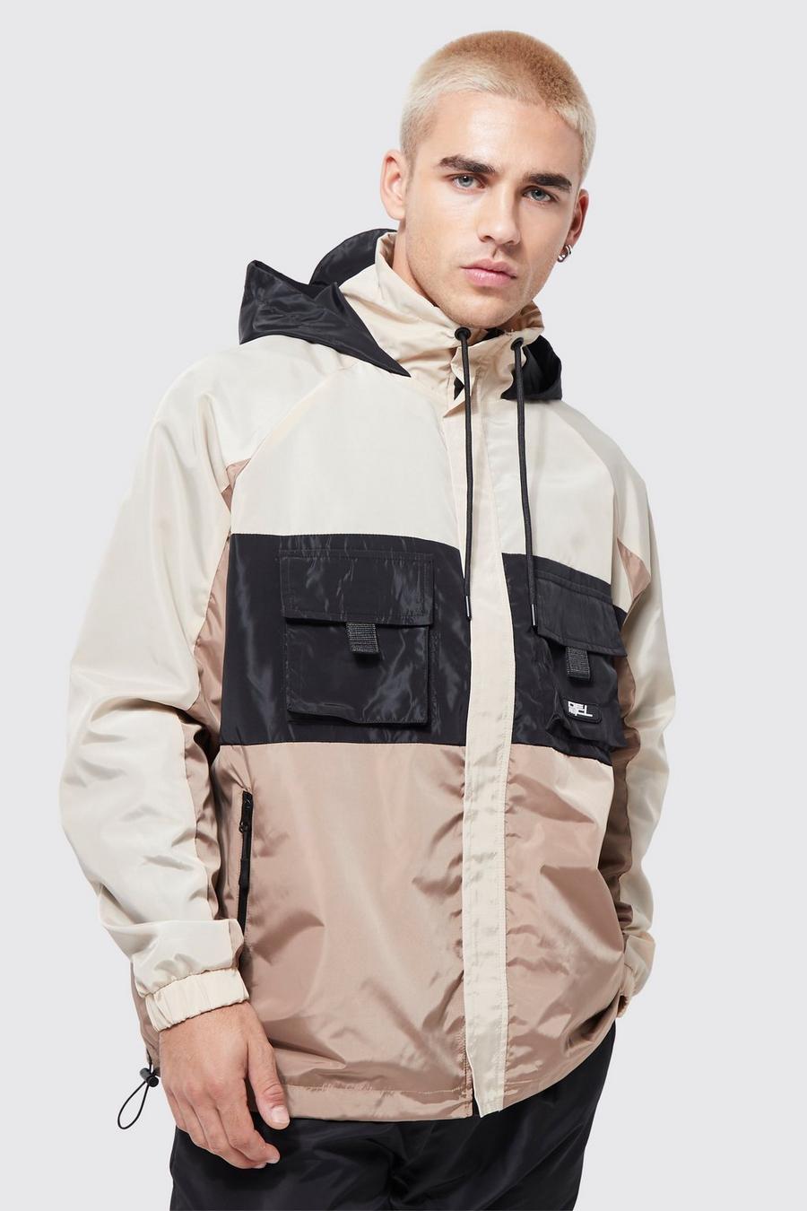 Taupe Colour Block Cagoule With Cargo Pockets image number 1