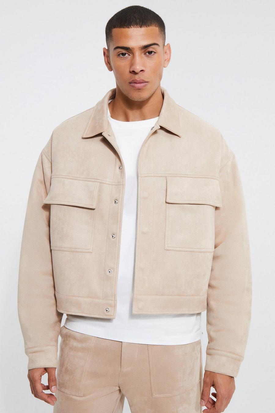 Sand Boxy Suede Utility Harrington image number 1