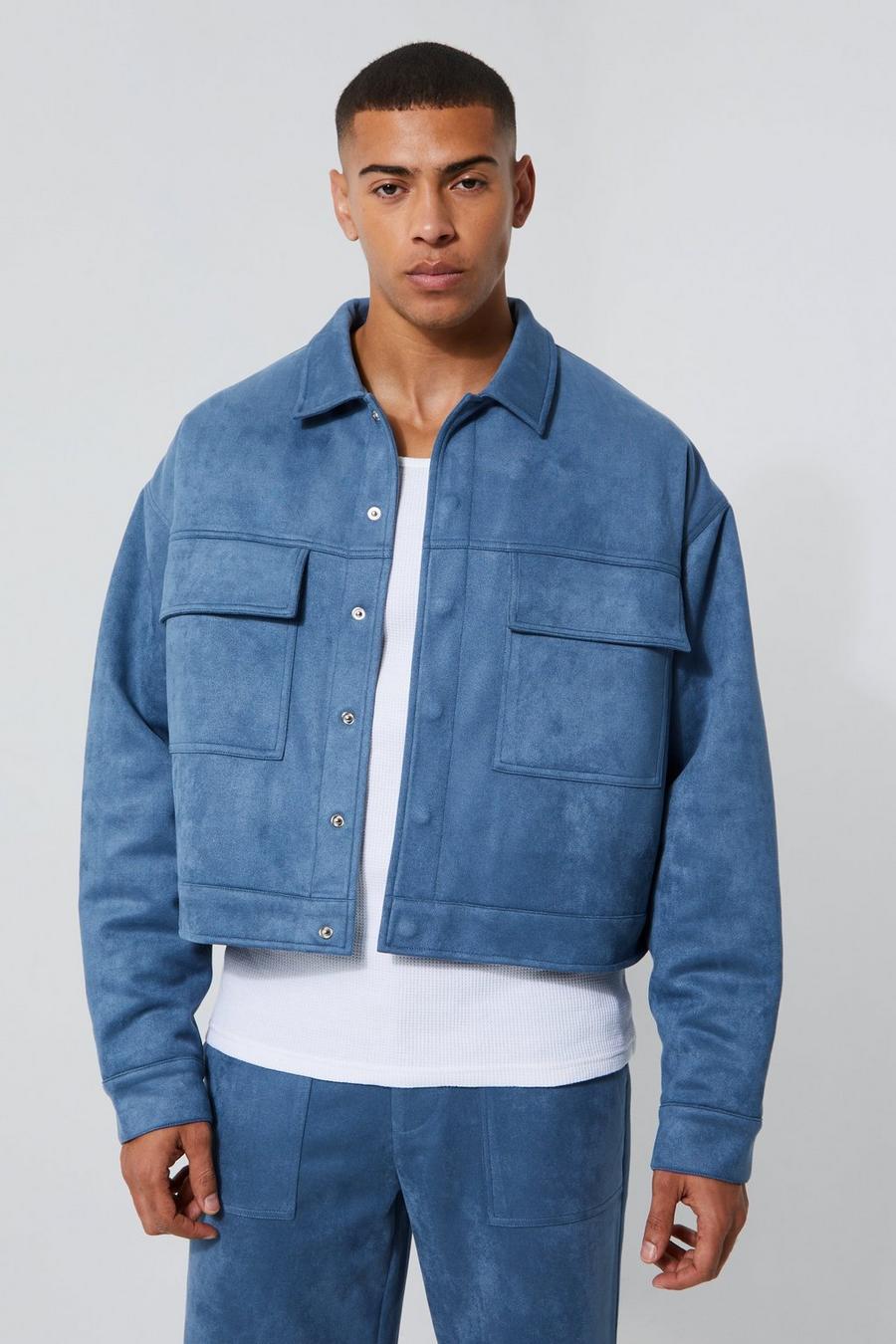 Blue Boxy Suede Utility Harrington image number 1