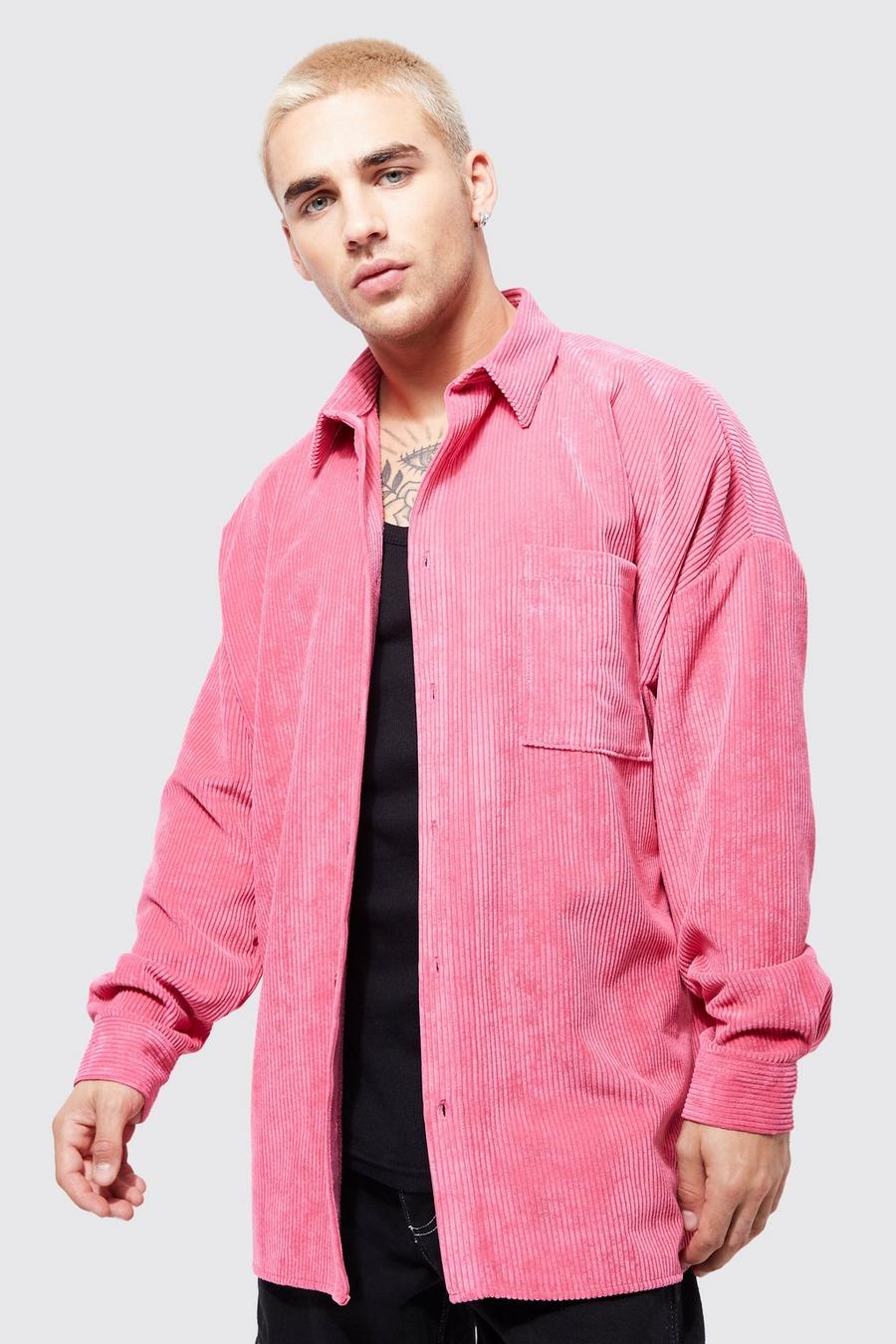 Oversize Kord-Hemd, Bright pink
