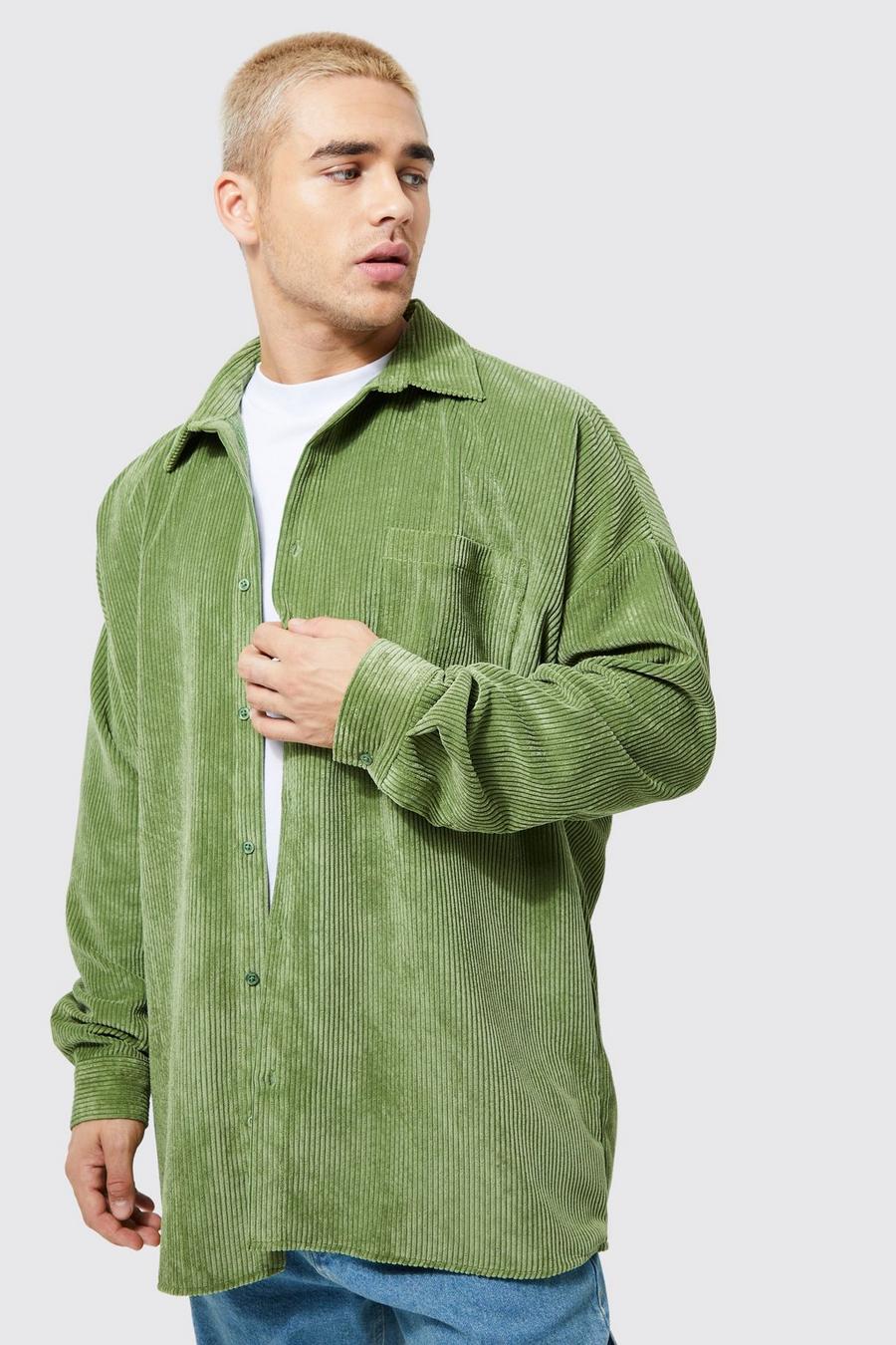 Camicia oversize in velluto a coste, Khaki image number 1