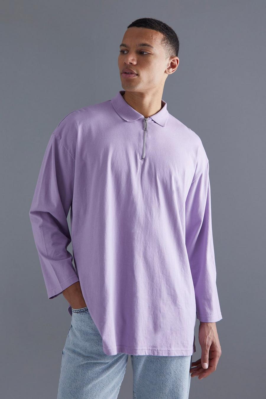 Tall Oversize Poloshirt mit 3/4 Ärmeln, Lilac image number 1