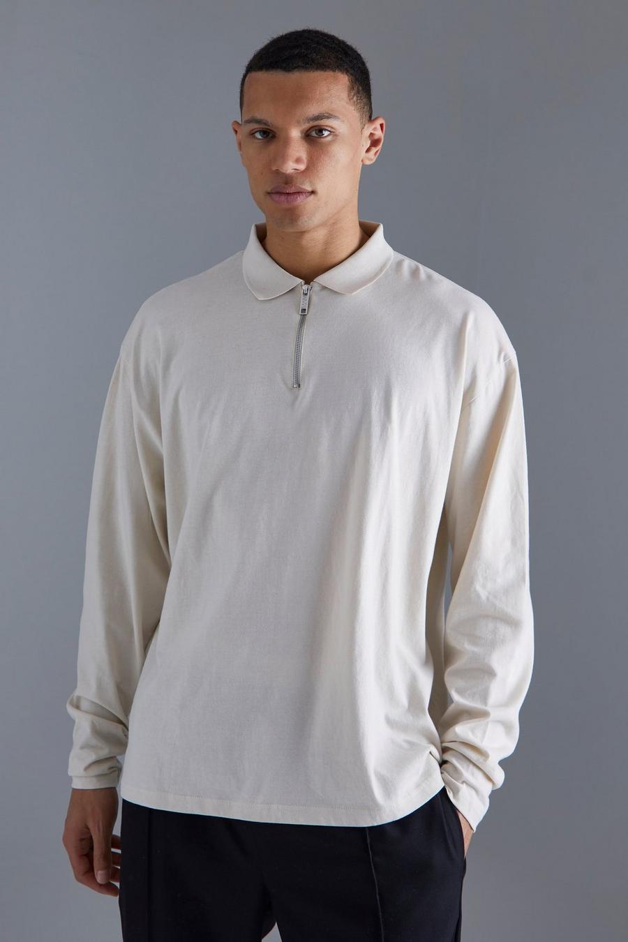 Sand Tall Oversized Long Sleeve Polo  image number 1