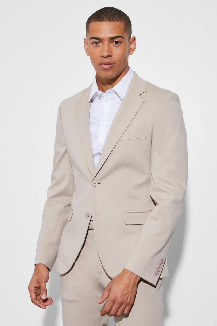 Beige Jersey Skinny Single Breasted Suit Jacket image number 1