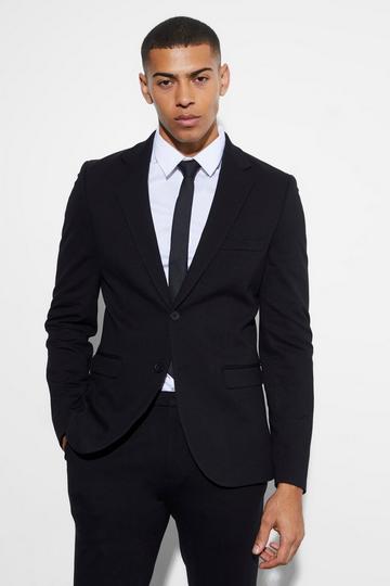 Jersey Skinny Fit Colbert Met Enkele Rij Knopen black