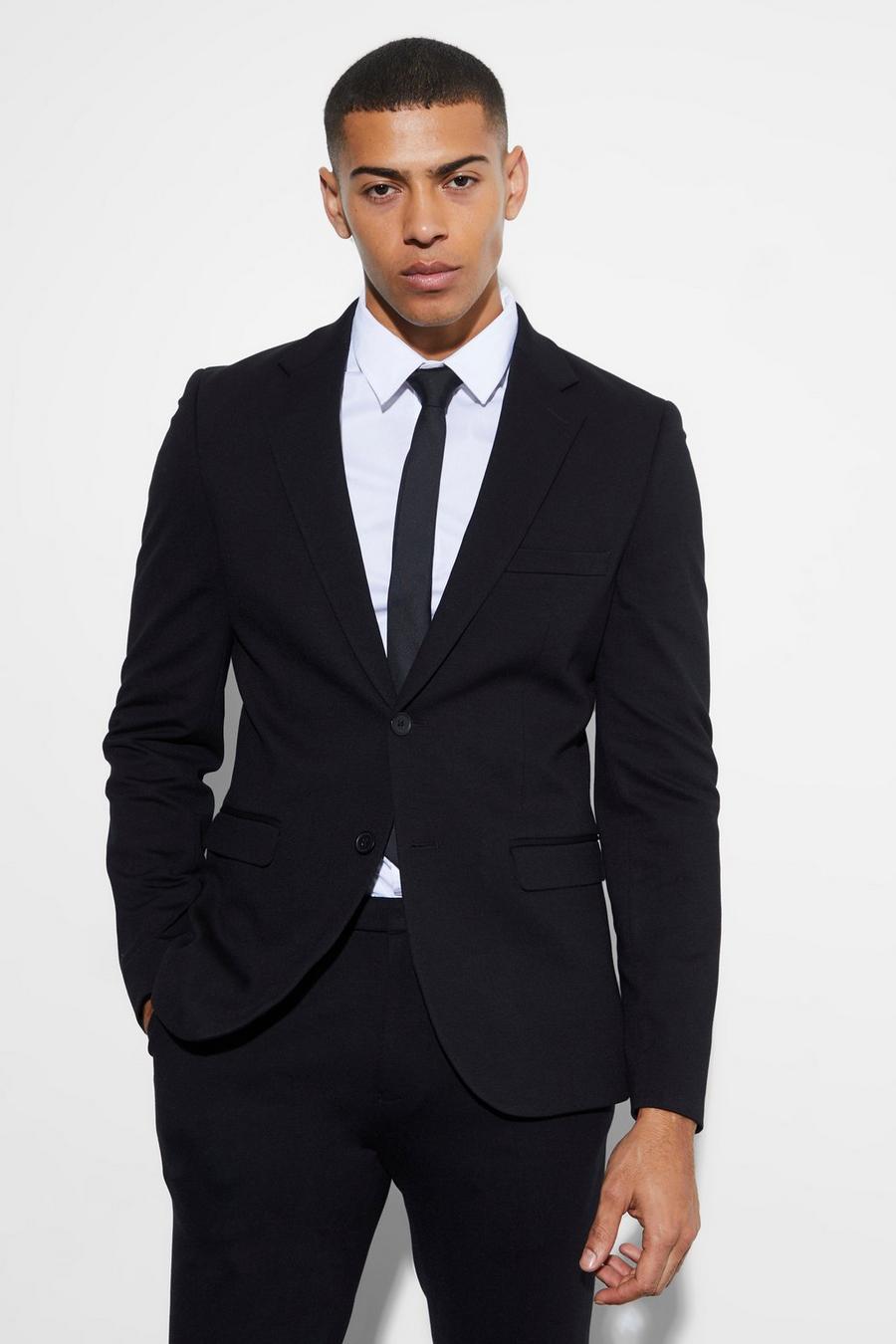 Black Jersey Skinny Single Breasted Suit Jacket image number 1