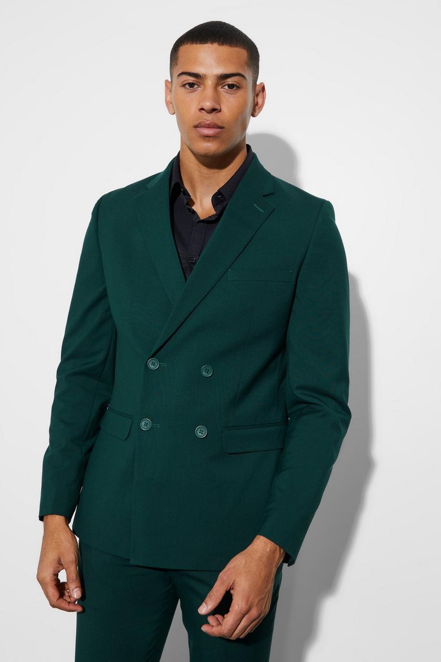 Green Skinny Double Breasted Suit Jacket image number 1