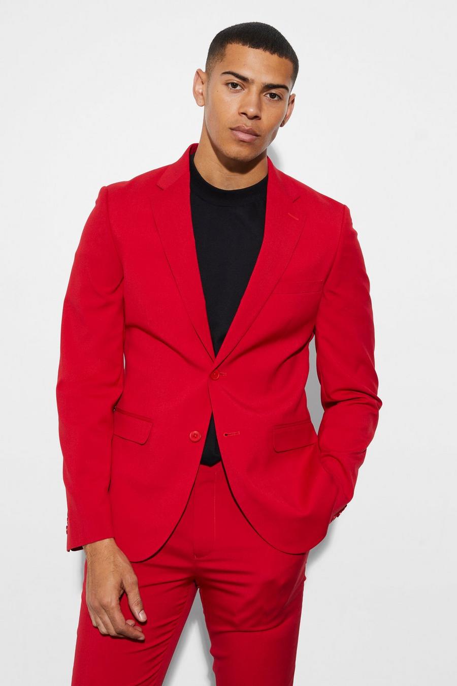 Red Skinny Single Breasted Suit Jacket
