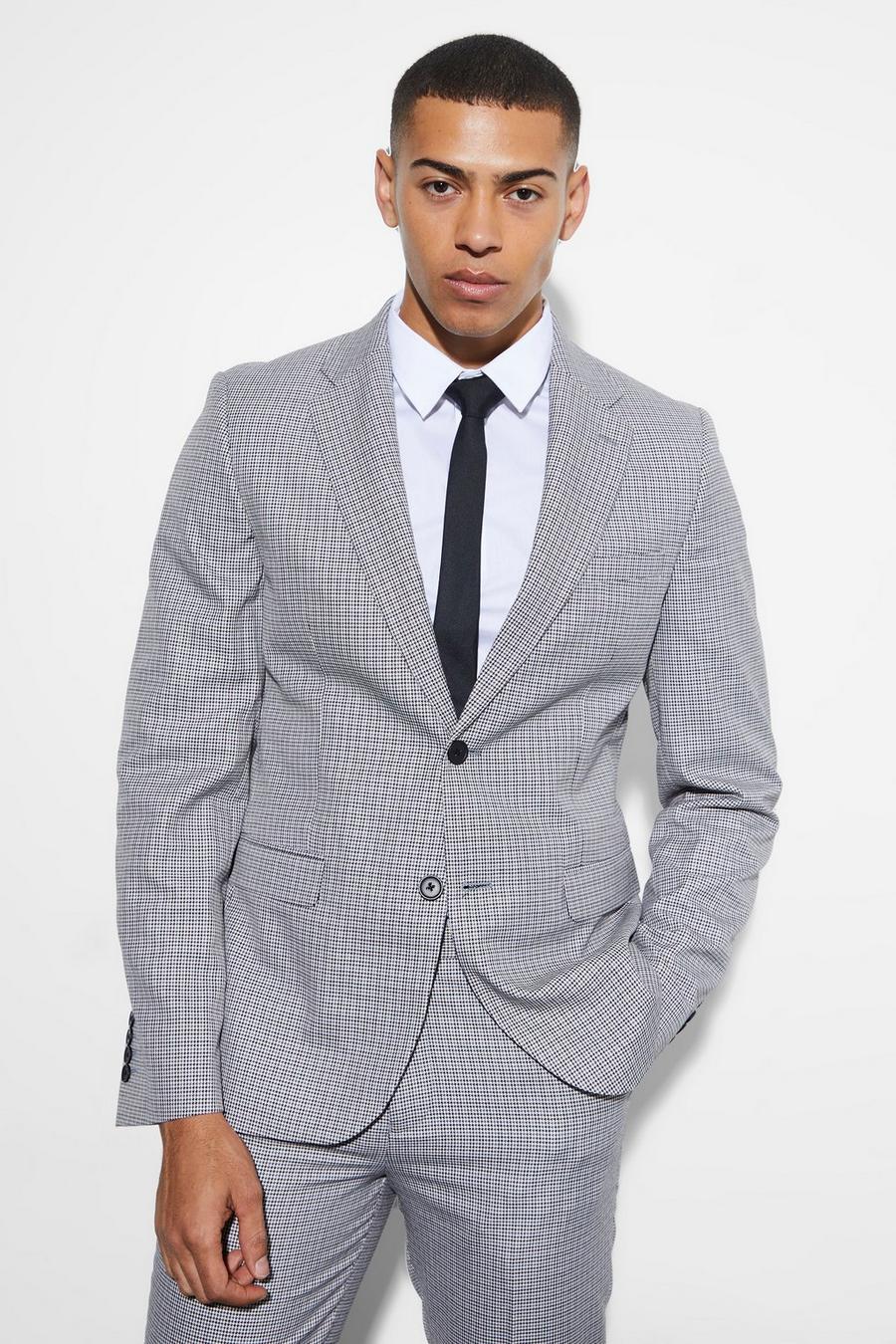 Navy Slim Dogstooth Single Breasted Suit Jacket