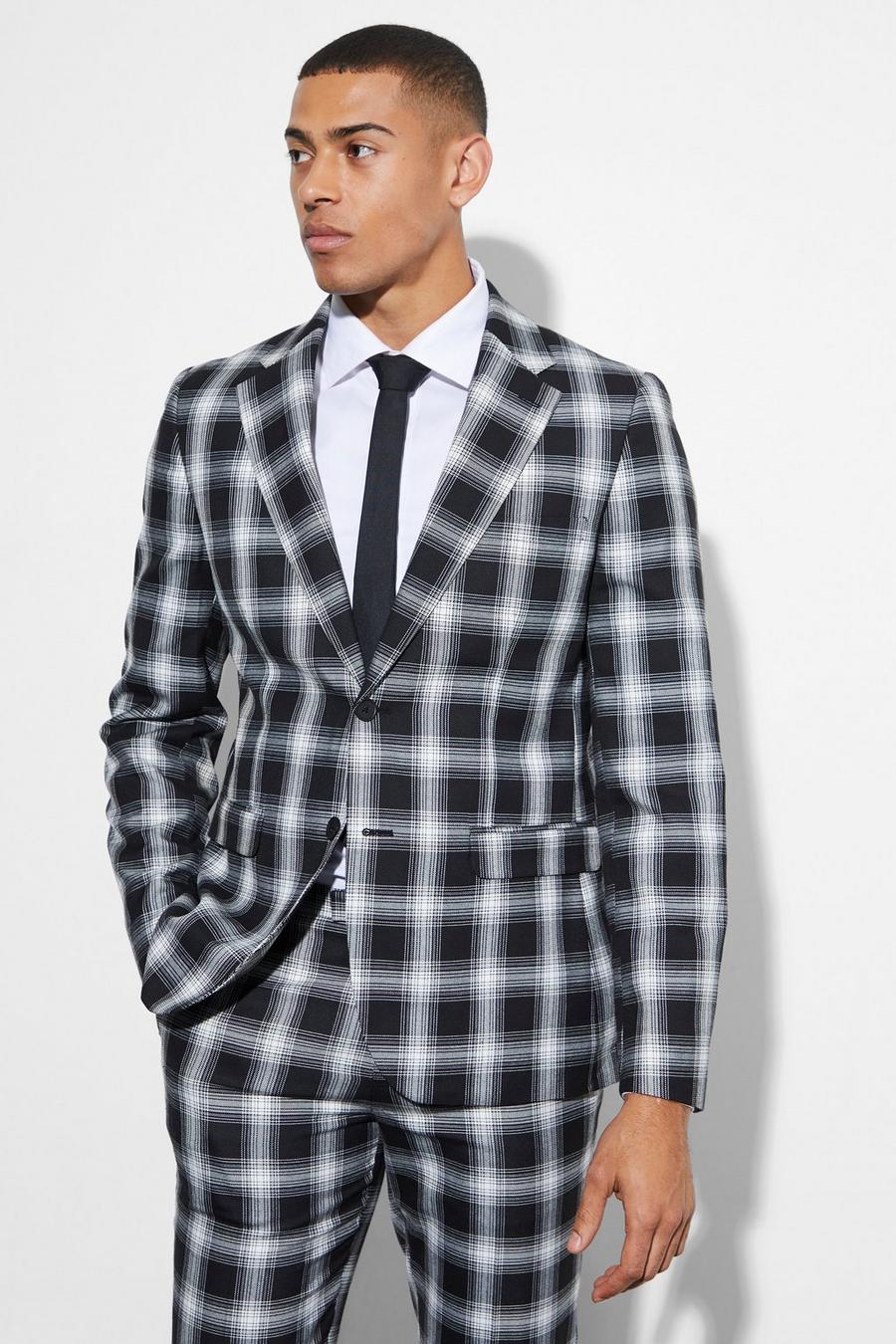 Black nero Slim Fit Single Breasted Check Suit Jacket